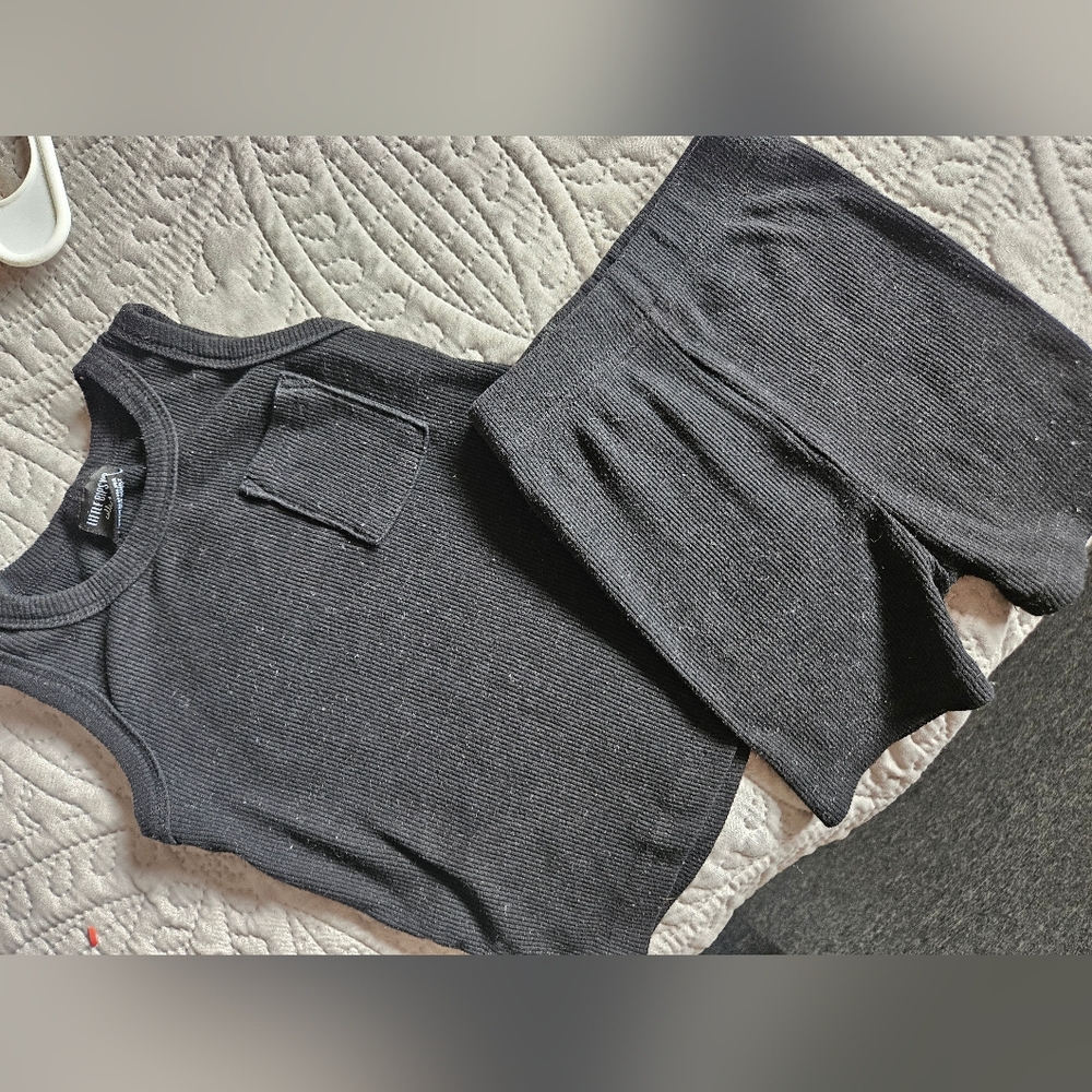 Little Bipsy Black Ribbed Knit Set